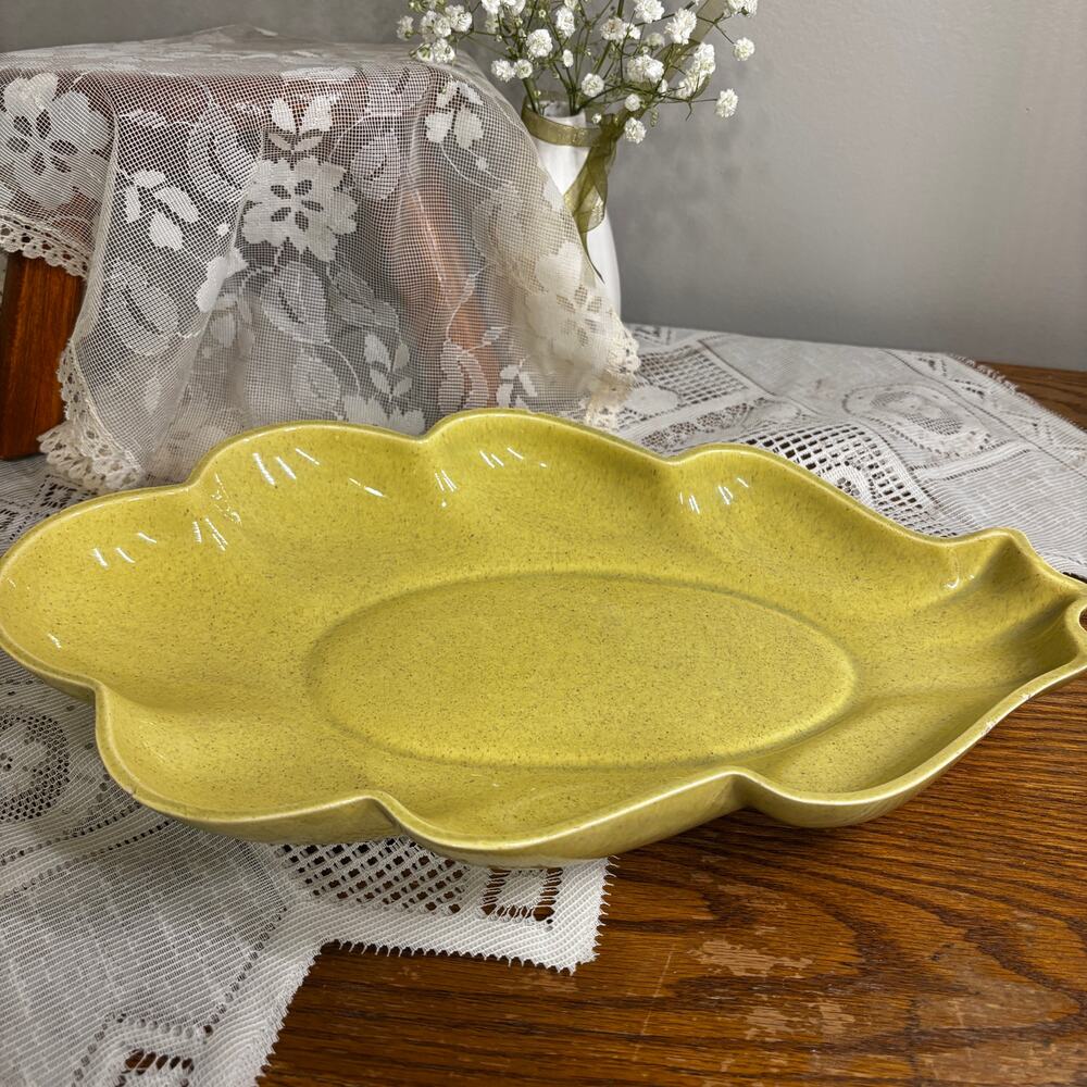 Vintage Claire Lerner Glazed Calif. 1952 Pottery Chartreuse Speckled Platter